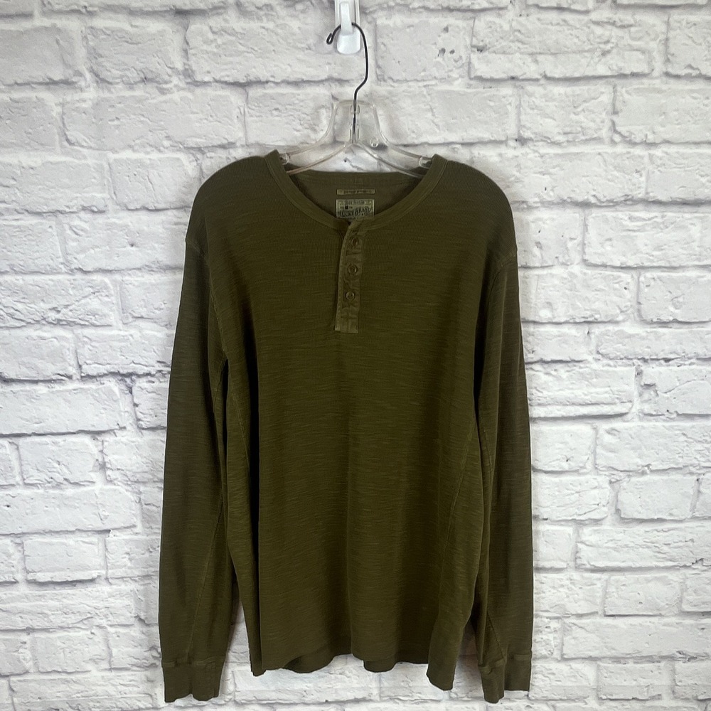 Lucky Brand Men's Green Cotton Waffle Knit Lived In Henley Long Sleeve Size XL